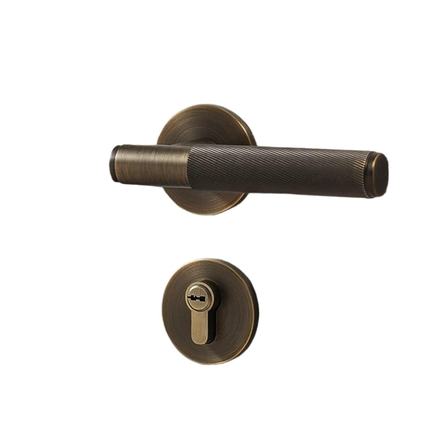 Bsaxithzb Bronze-Dummy Brass Knurled Door Lock Handle Set Double Wooden Lever