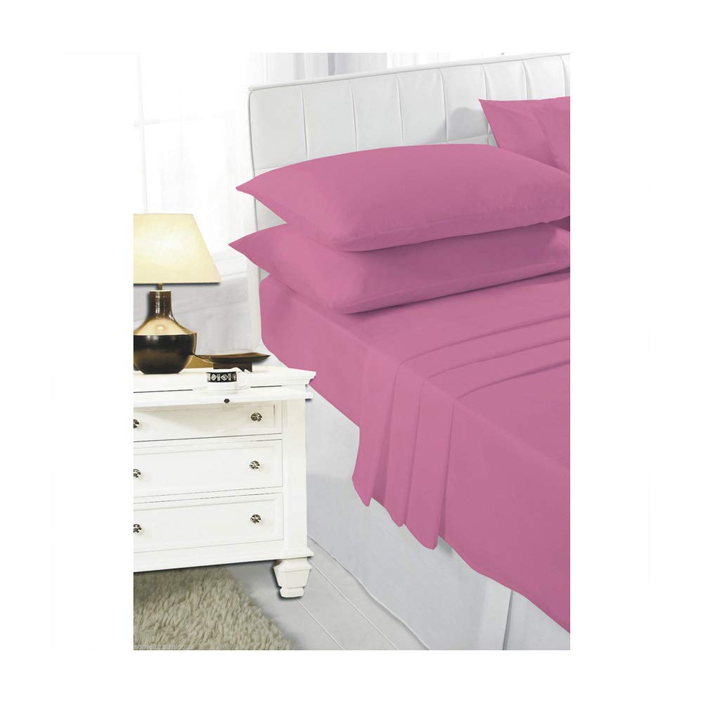 De Lavish Polycotton Sheet Set SuperKing Size Bed Plain Dyed Bedding Set Includes 1 Fitted Sheet + 1 Flat Sheet + 2 Pillowcases, Fuchsia
