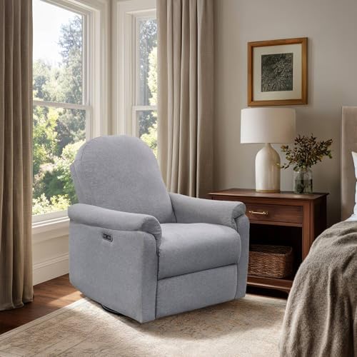 Madison Park Recliner & Rocking Chair: Glider Recliner Nursery Chair for Living Room & Bedroom, Swivel Rocker Recliner with a Rounded Back, Versatile 3-in-1 Accent Chair for Small Spaces, Light Grey