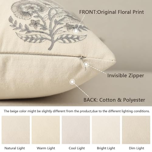Image of YCOLL Vintage Floral Print Pillow Covers 12x20 Set of 2 Patterned Accent Decorative Cushion Covers Modern Farmhouse Throw Pillow Covers for Sofa Couch Chair Bed Living Room Home Decor, Light Taupe