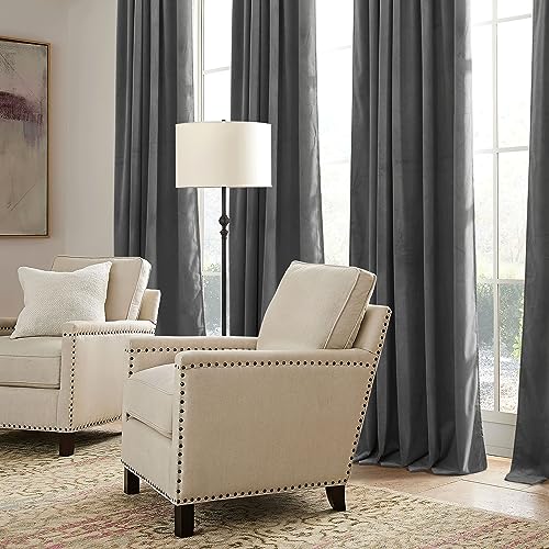 Image of RYB HOME Grey Velvet Curtains 84 inches - Super Soft Blackout Curtains Thermal Insulated Drapes Heat Block Window Panels for Living Room Bedroom Studio, Wide 52 x Long 84, Grey, 2 Panels | Thermal Insulated, Room Darkening, Super Soft Velvet, Drapes with Pleat Tape, Dining Room Home Theater, W52 x L84, 2 Panels
