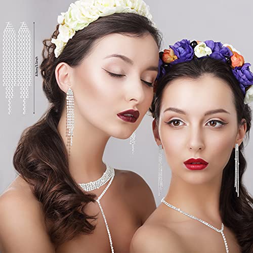 Hicarer 9 Pcs Rhinestone Jewelry Set for Women Rhinestone Necklace Bracelet Bangle Earring for Wedding Bride Party Accessory4