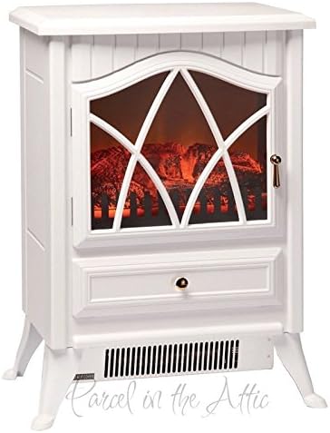 Flame Effect Standalone Electric Fireplace with Thermostatic Control (Power on indicator, Material: Metal) (Black)