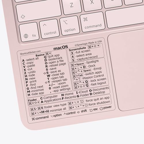Synerlogic (Universal/Neo/Air/Pro) Mac OS Reference Keyboard Shortcut Sticker, Laminated Vinyl - for MacBook/iMac/Mini (Clear)