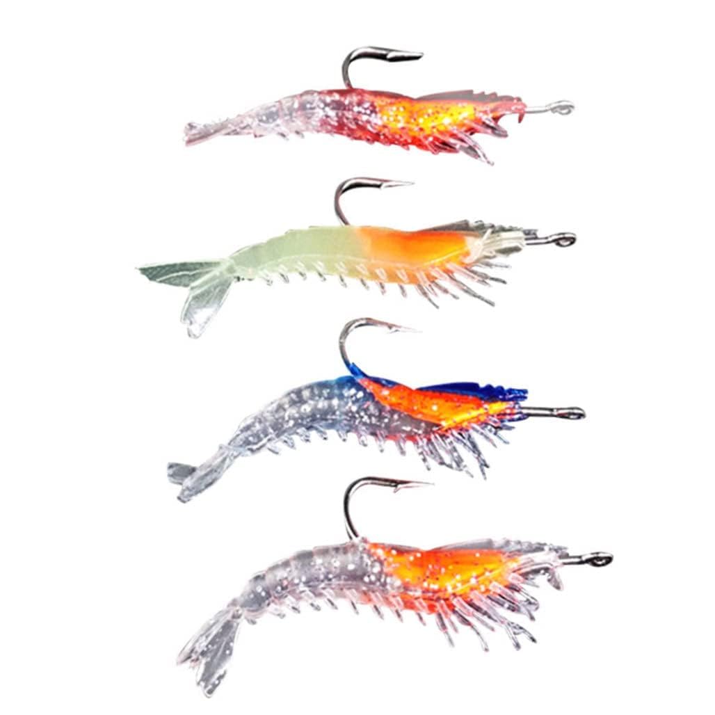 Fishing Lures Set, 4 PCS Floating Lures Life-Like Swimming Swimbait for Trout Bass Perch Pike-Artificial Soft Shrimp Baits Fishing Lures with Hooks Mixed Colors Fishing Gear for Saltwater Freshwater