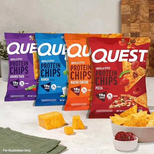Image of Quest Nutrition Tortilla Style Protein Chips, Salty Snack Variety Pack, Pizza, Loaded Taco, Nacho Cheese, Ranch, High Protein Snack, Low Carb, Gluten Free, 1.1 oz (Pack of 8) 2 each flavor