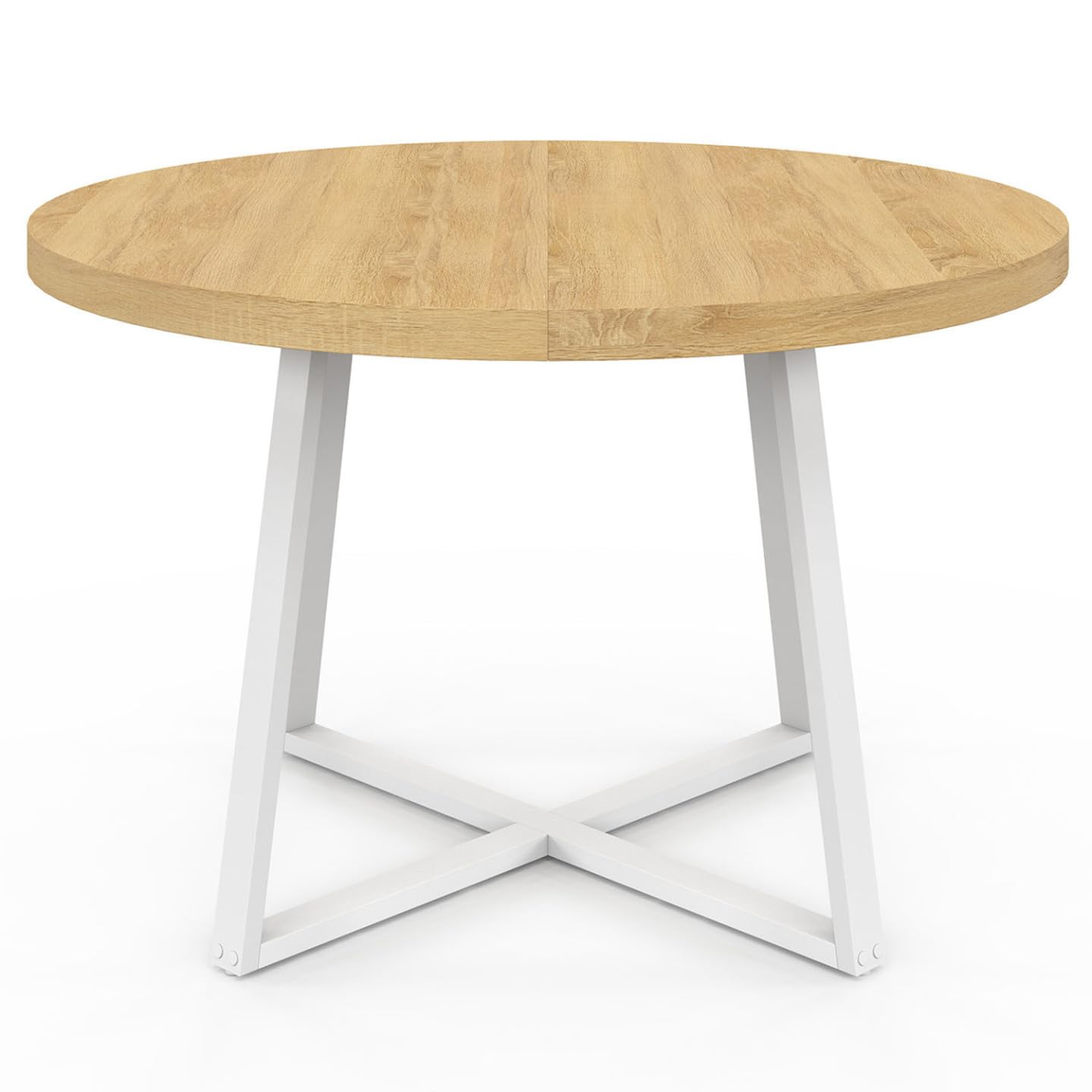 IDMarket Selma – Mesa de comedor fija redonda para 4-6 personas, madera y blanco, 110 cm
