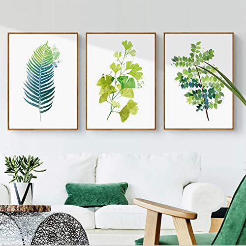 Toile feuille verte pour rafraîchir un mur blanc | Set de 3 affiches aquarelle 50x70cm