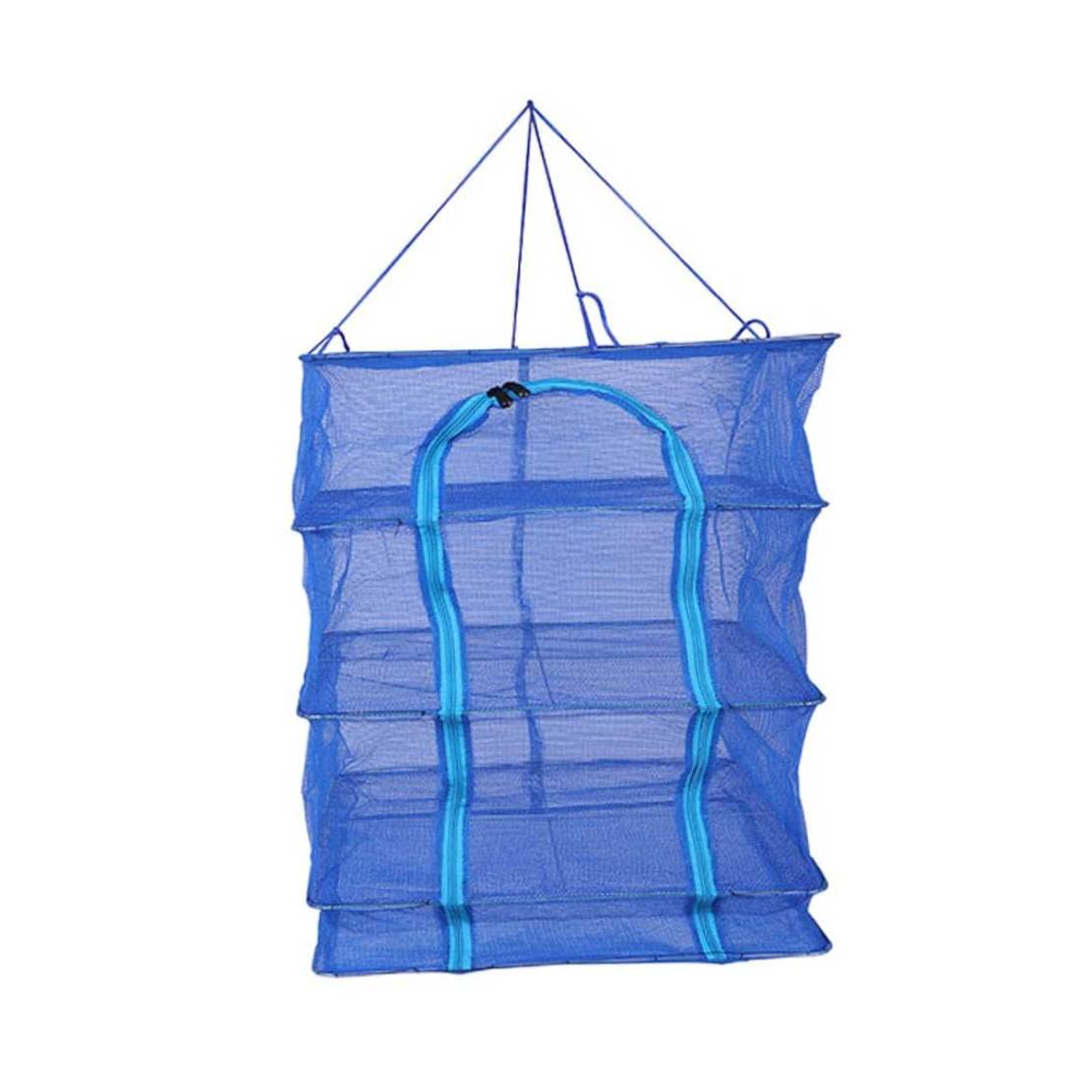 Xdyyjrasa Blue 4 Layers Foldable Mesh Vegetable Drying Rack– Hanging Herb Dry Net For Fish Dishes Mesh Vegetables, 35X35x65cm