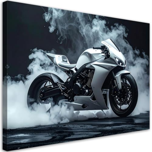 Tableau mural moto sportive blanche décoration moderne garage 40x60
