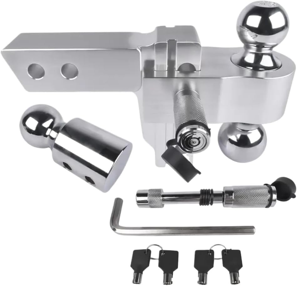 Towing Hitch Tri Ball Mount 2 Inch Receiver 4 Inch Drop Rise Adjustable Trailer Ball Mount 12500 Lb