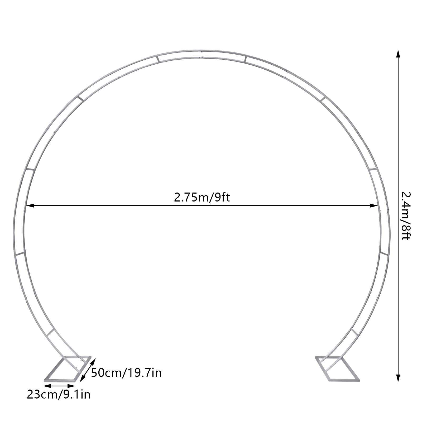Ślubny łuk metalowy 275 x 240 cm, łuk ogrodowy, na wesele, tło, stojący, okrągły, na urodziny, imprezę, Boże Narodzenie, wesele