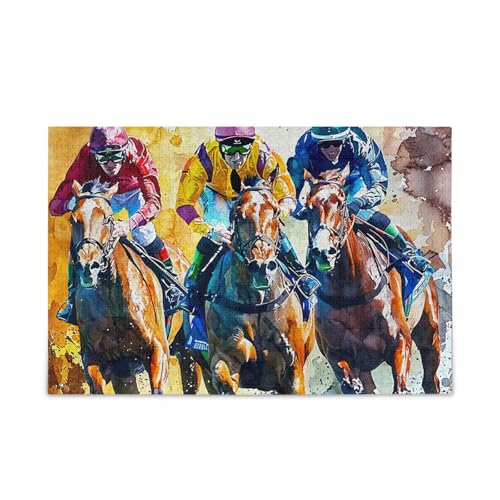 Racing Horses Jigsaw Puzzles 500 Pieces for Adults,Learning Educational Puzzles,Difficult and Challenge Families Activity with Mesh Storage Bag 2013910