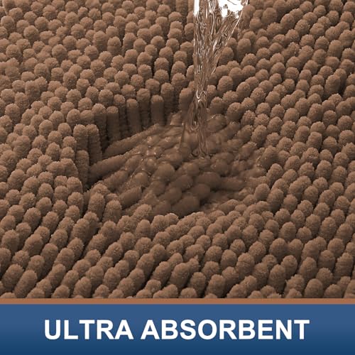 Smiry Luxury Chenille Bathroom Rugs 30x20, Extra Soft and Absorbent Shaggy Bath Mat, Machine Washable, Non-Slip Plush Carpet Runner for Tub, Shower, and Floor, Home Decor Accessories, Mocha