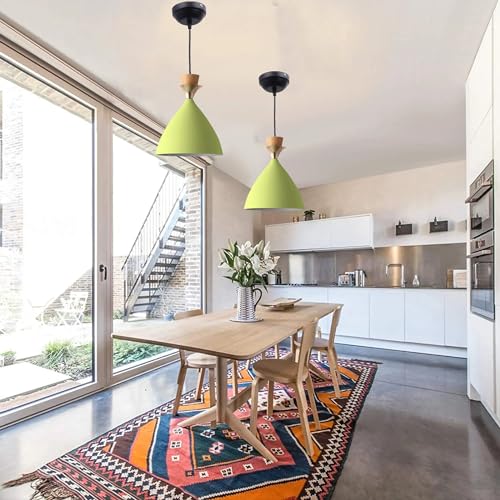 Image of Aluminium Hanging Bell Shade Light, Moss Green, Pack Of 4