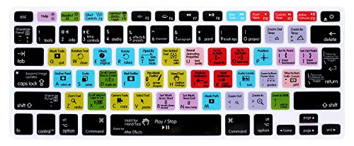 HRH After Effects Shortcuts Hotkey Silicone Keyboard Cover Skin for MacBook Air 13,for MacBook Pro13/15/17(with or w/Out Retina Display,2015 or Older Version)&for iMac Older,USA and European Layout