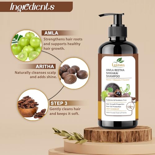 Image of Natural Amla Reetha Shikakai Hair Growth Shampoo | Herbal Shampoo For Hair Fall Control & Dandruff Care | Sulphate & Paraben Free Herbal Cleanser for All Hair Types | Unisex (250 ML)
