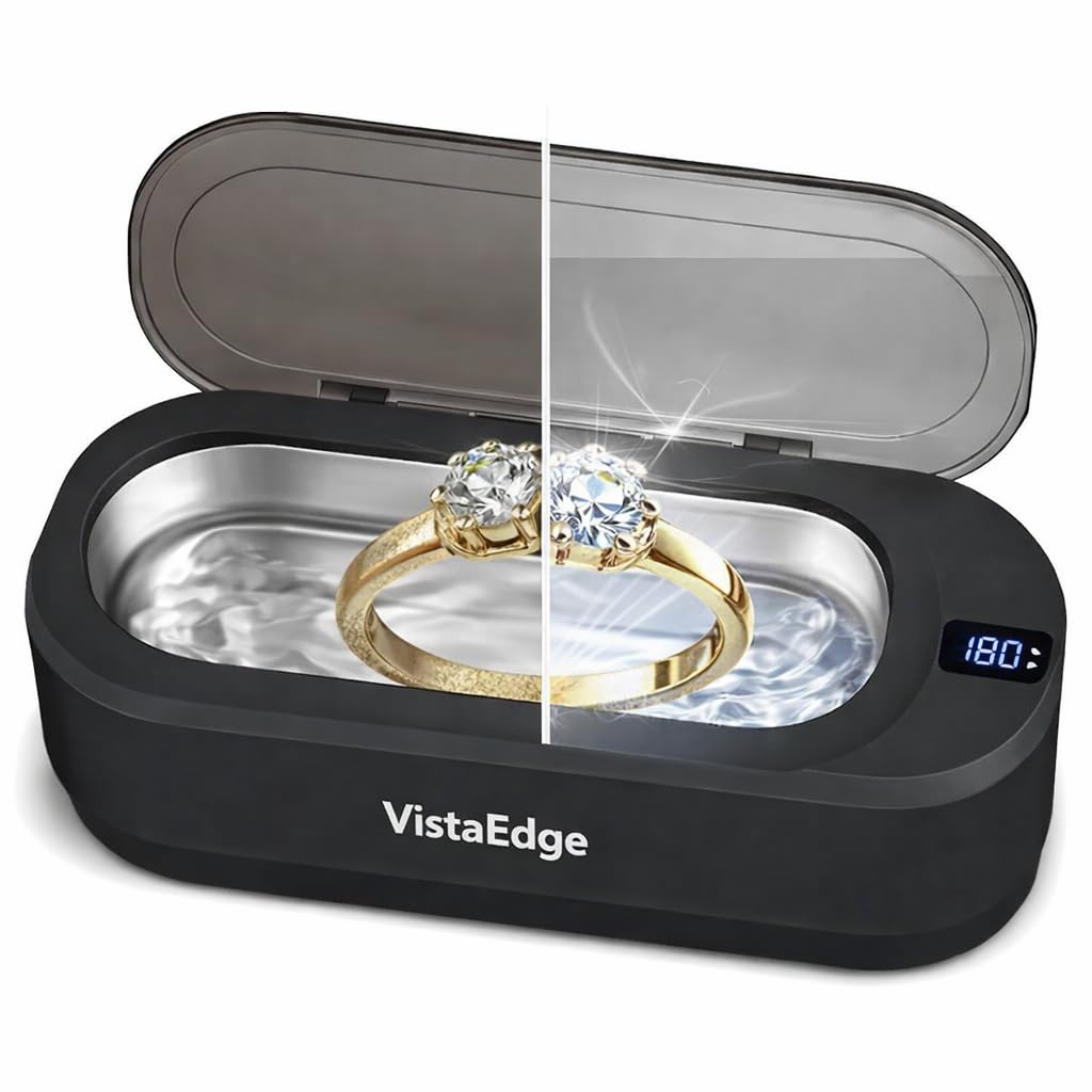 Ultrasonic Jewelry Cleaner – 48KHz Professional 350ml Stainless Steel Tank with Digital Touch Display, Gentle Cleaning for Jewelry, Watches, Eyeglasses, Dentures - Ideal Gift for Mom/Wife
