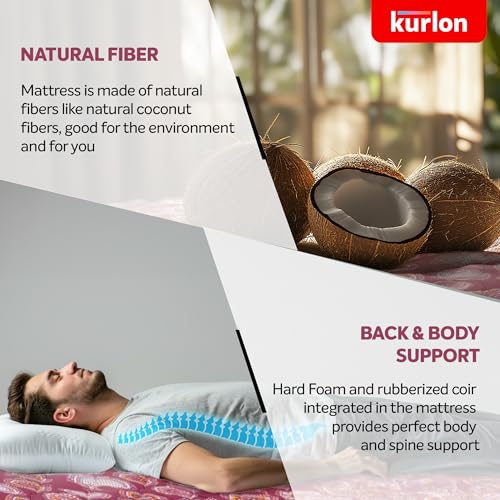 Image of Kurlon Natural Coir Pad Mattress | Rubberized Coir | Breathable Fabric |Medium Firm Support| Natural Cooling | PU Foam Quilting | Premium Finish | Double Size | 72x48x5 | 2 Yrs Warranty