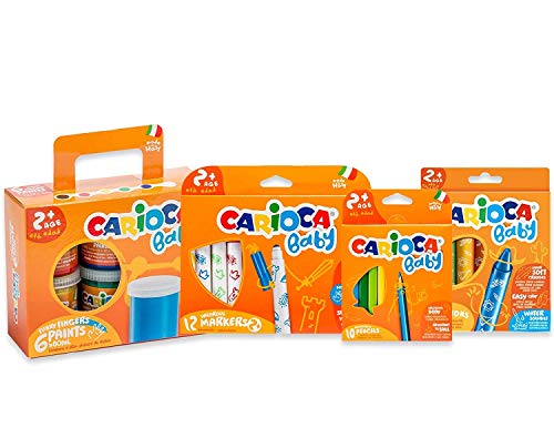 CARIOCA Set Baby 2+ | Kit Colores para Bebé con Rotuladores Super Lavables, Ceras, Maxi Lápices y Pinturas de Dedos...