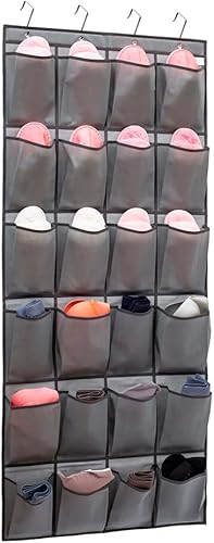 ANIZER Organizador de zapatos para colgar sobre la puerta 24 bolsillos grandes de tela con 4 ganchos resistentes púrpura