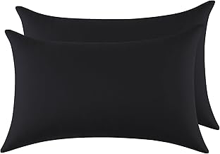Federe Cuscini Letto Matrimoniale Cotone 50x70 cm 2 PCS, Set 2 Federe Certificato Oeko-TEX in Premium Cotone 110GSM, Morbida e Traspirante, Ipoallergenica -Nero