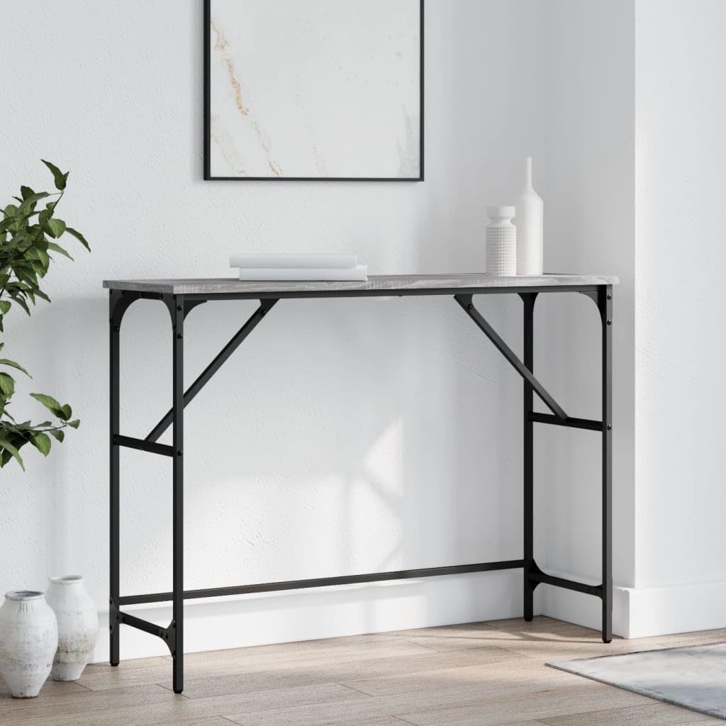 SXZenSpace Console Table Grey Sonoma 100x32x75 cm Engineered Wood and Metal Frame Modern Hallway for Living Room Corridor Bedroom Sofa Side Accent Furniture