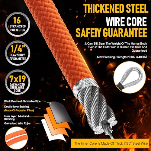 Tree Climbing Rope Gear, Flipline for Climbing Tree 1/2\'\' x 8ft Tree Climbing Positioning Lanyard for Tree Work,Steel Wire Core Rope, Adjustable, Low Stretch,Cut Resistant for Fall Protection,Arborist