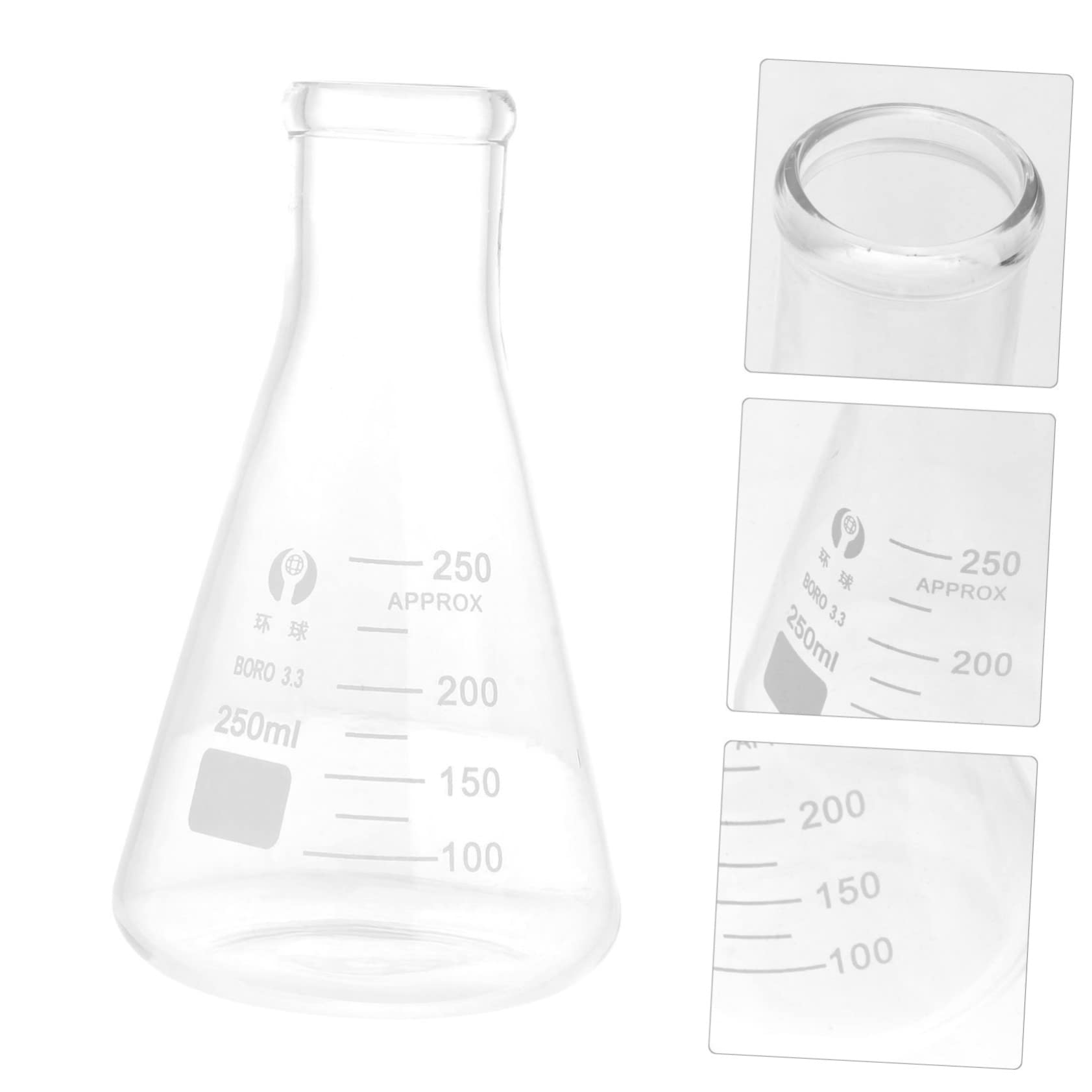 SOLUSTRE Frasco de Vidrio Borosilicato Espesado, 4 Unidades | Cuello Ancho, Forma Cónica y Triangular, Uso en Clase de Química y Escuela, Suministro de Laboratorio