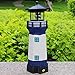 Solar Garden Lighthouse， White and Blue Lighthouse statutte with Rotating Lamp Outdoor Decorative LED Lights for Garden Patio Lawn