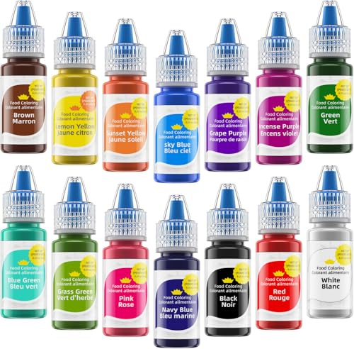 Jelife 14 Colors Food Coloring Liquid Set, Edible Cake Decorating Food Grade Colorant Alimentaire for Baking, Icing, Cookie, DIY Slime - 0.25 Fl. oz (6ml)/Bottles
