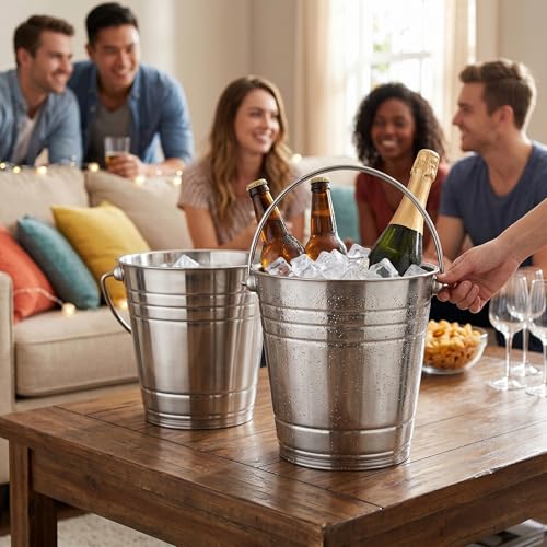 Cubo para vino y hielera de acero inoxidable de 3000 ml, set de 2 cubos de metal para champán 6