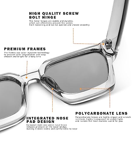 Image of NULOOQ Thick Square Sunglasses for Women - Men Retro Fashion Chunky Rectangle Sun Glasses Black Shades