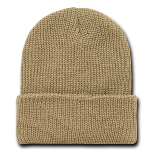 KHAKI TAN BEIGE LONG WATCH CAP BEANIE SKI CAP CAPS HAT HATS CUFFED