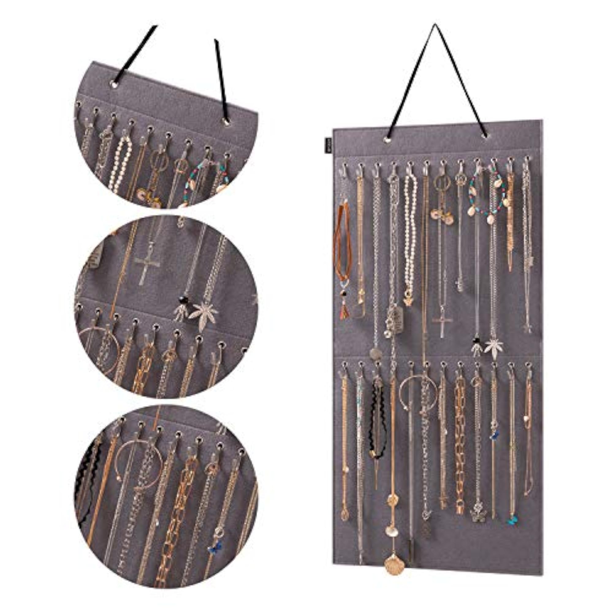 Wall Mounted Jewelry Organizer with 24 Hooks, Elegant Storage Solution