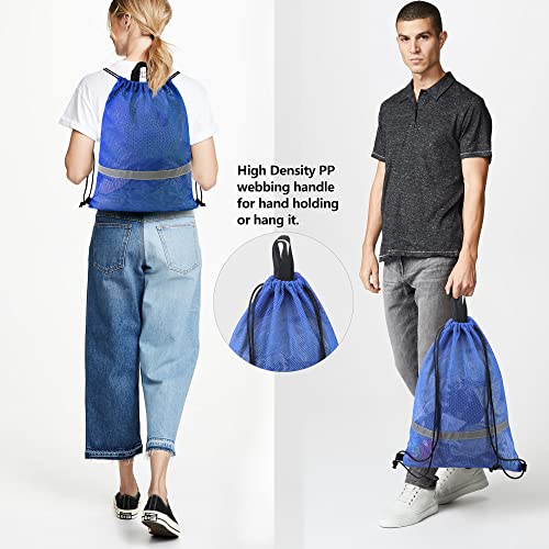 Beegreen Mesh Drawstring Bag With Zipper Pocket Beach Bag For Swimming Gear Backpack Reflective Large Bag Fins For Adults Boys Girls Sports Football Soccer Kickboard Washable Foldable Bag Blue #TOP3