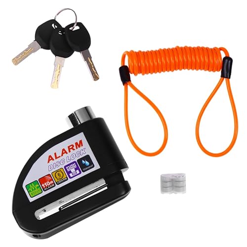 PRETYZOOM Motorcycle Alarm Disc Brake Lock with 110Db Waterproof Anti Theft Alarm Heavy Duty Stainless Steel Bike Lock Compact 3.54X2.76X1.38 Inches for E-Bikes Scooters