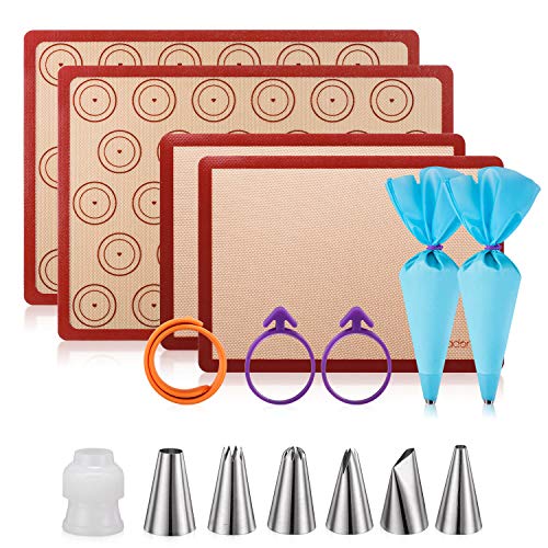 Macaron Silicone Mat Baking Kit - (16pcs Set)2 Half Sheet Macaron Mat,2 Quarter