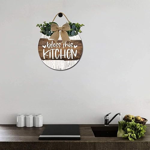 Miniatura 6 de Decoración rústica para cocina, arte de pared, decoración de cocina de granja, letrero de madera con texto en inglés "Bless This Cook", letrero de