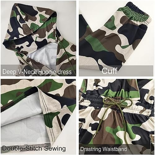 BIRW Robe sweat-shirt moulante à manches longues avec cordon de serrage et poches pour femme, Imprimé camouflage, Taille XL – vue 3