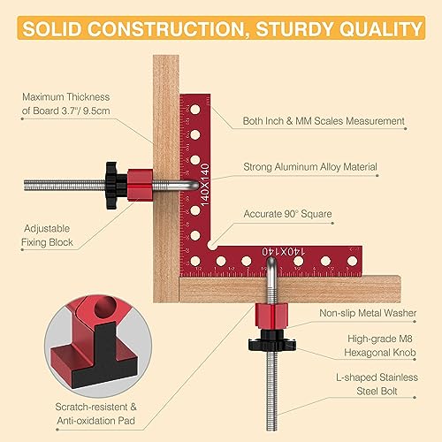 Housolution 90 Degree Positioning Squares Right Angle Clamps 5.5" x 5.5"(14 x 14cm) Aluminum Alloy Corner Clamps for Woodworking Tools Wood Clamps for Picture Frame Box Cabinets Drawers (4pack) - Image 4