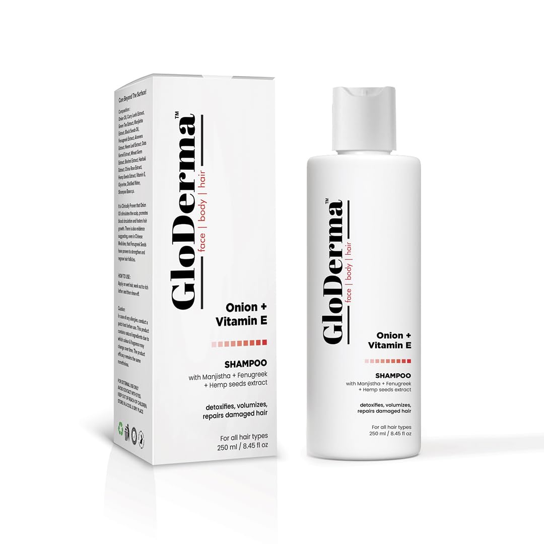 GloDerma Onion + Vitamin E Shampoo | Anti Hair fall | Detoxifies, Volumizes, Repairs Damaged Hair | Suitable For All Hair Types | 250 ml