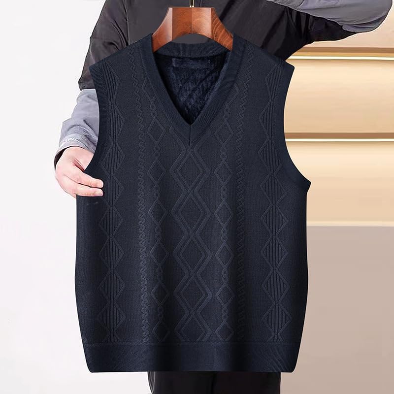 Men'S Fleece-Lined Vest,Autumn Winter Thickened Korean Style Casual Warm Waistcoat,Middle-Age Men Knit Vest2