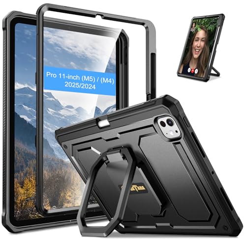 Image of Fintie Shockproof Case for iPad Pro 11-inch (M5) 2025 / (M4) 2024 - [Tuatara Magic Ring] 360 Degree Rotating Grip Stand Protective Rugged Cover with Screen Protector & Pencil Holder, Black