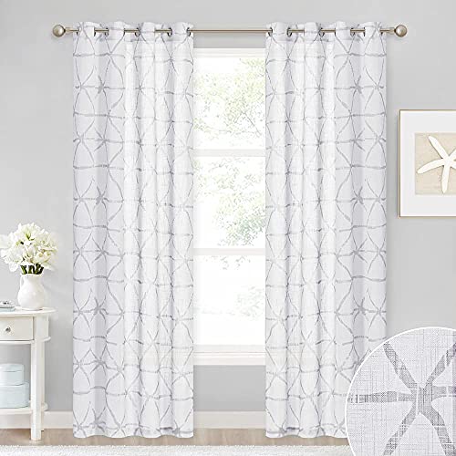 StangH Semi Sheer Curtains 84 inch Long - Privacy Linen Semi Transparent Sketch Triangle Printed Curtains Farmhouse Country Curtains for Patio Door/Bedroom/Spa Lounge, Taupe, W50 x L84, 2 Pcs - Image 2