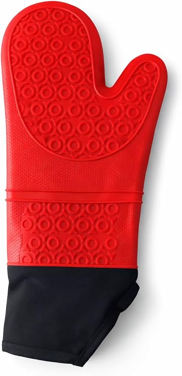 Busstier 100% Silicone Oven Mitt, Heat Resistant Fireproof Kitchen Holder, Anti-Slip Waterproof BBQ and Grill Mitt, Professional Pot Pan Handle, High Temperature Protector