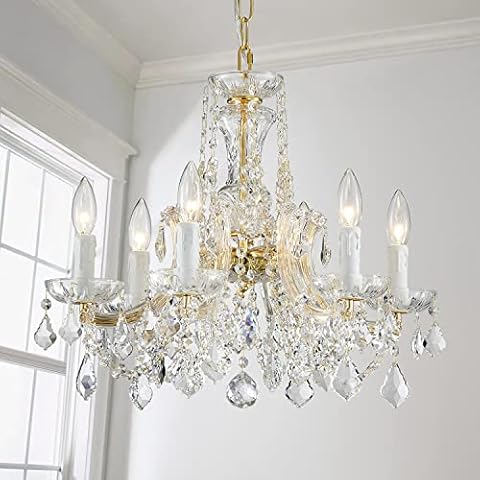 AGV LIGHTING Modern Chandelier Light Fixture, Crystal Pendant Raindrop Chandelier, Maria Theresa Brass Crystals Chandelier with 6-Lights, D20 X H18, Adjustable Chain Max 39" Cover
