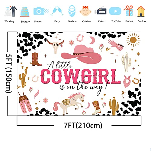 Avezano A Little Cowgirl Baby Shower Backdrop Black And White Cow Print Newborn Background Pink West Cowgirl Hat Riding Boots Horse Photograph Background Banner Cake Table Decorations (7X5Ft) #TOP1