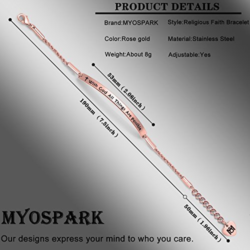 Myospark Religious Jewelry Matthew 19:26 "With God All Things Are Possible Cuff Bracelet,Inspiration Gift For Her (Rose Gold) #TOP4