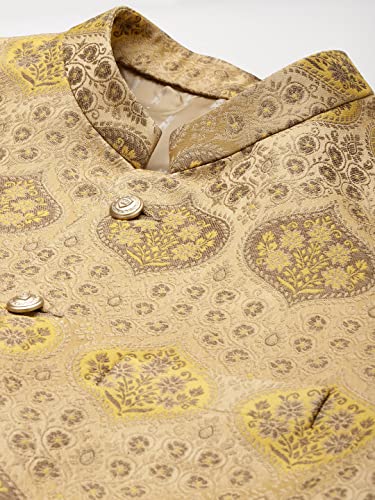 Image of MANQ Men Fawn Woven Jaquard Silk Nehru Jacket